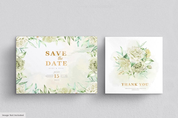 Free vector wedding card set with green floral