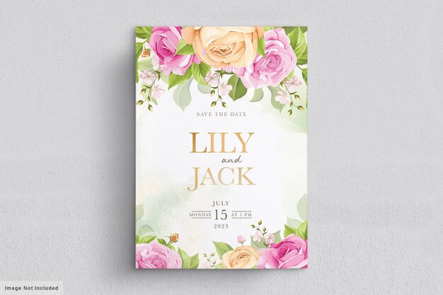 wedding card set with pink floral