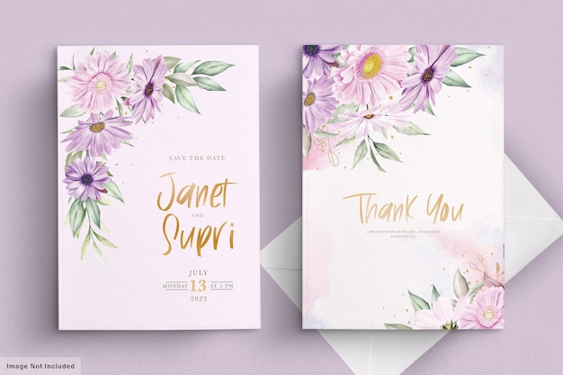 Wedding card set with soft chrysanthemum flower