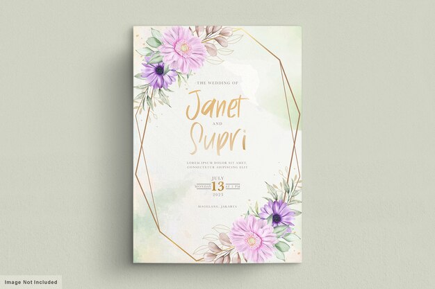 wedding card set with soft chrysanthemum flower