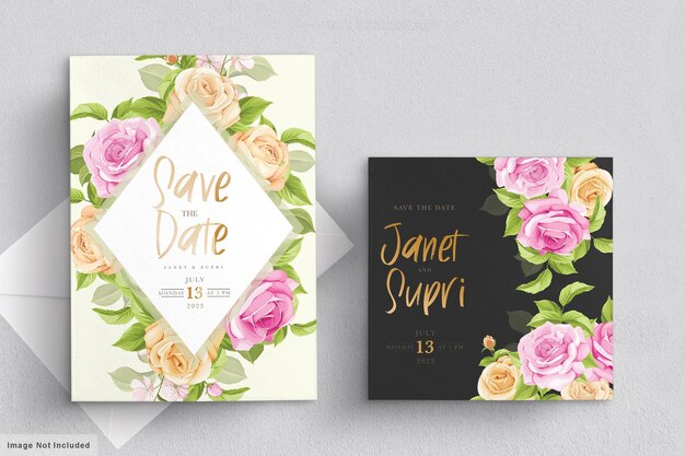 wedding card set with soft pink roses