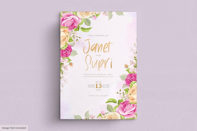 Wedding card set with soft pink roses