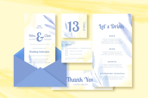 Wedding card template collection on yellow background