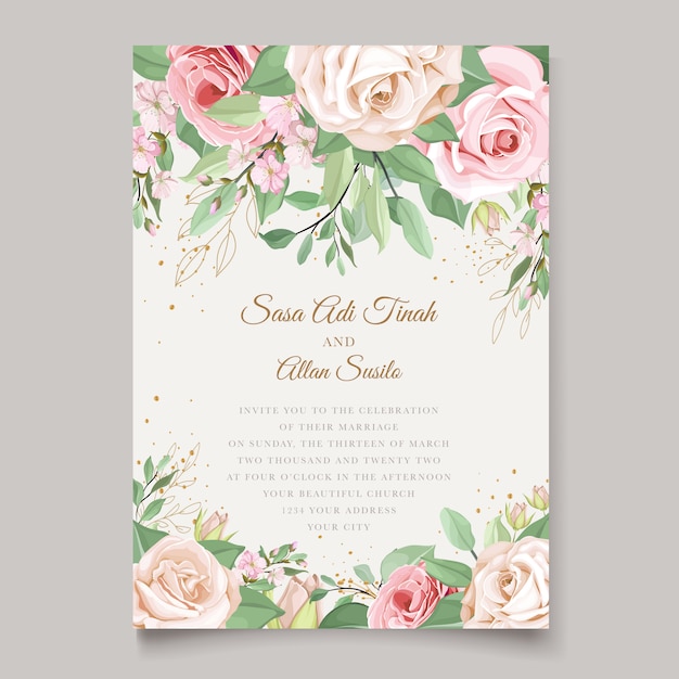 Free vector wedding card template with beautiful floral wreath