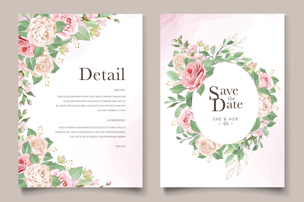 Free vector wedding card template with beautiful floral wreath