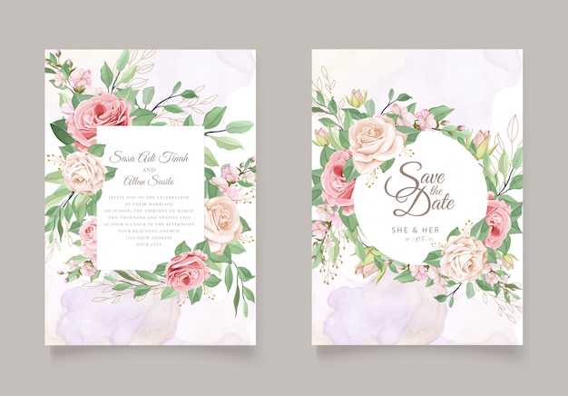 Wedding card template with beautiful floral wreath