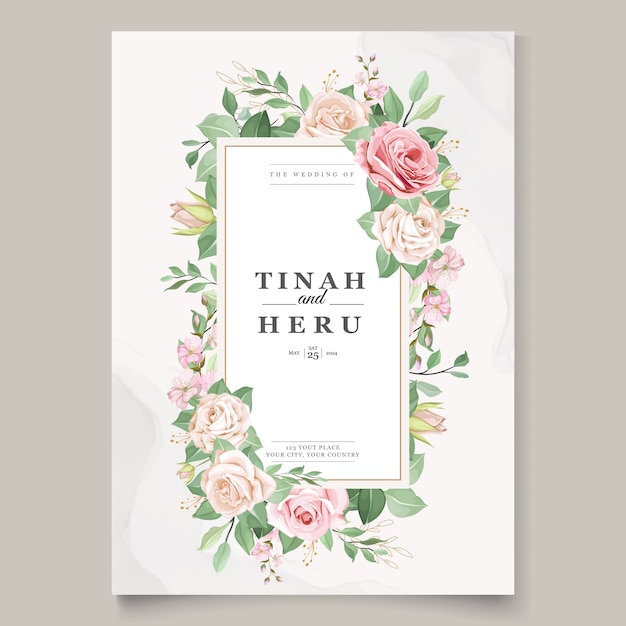 Шаблон свадебной открытки с красивым цветочным венком