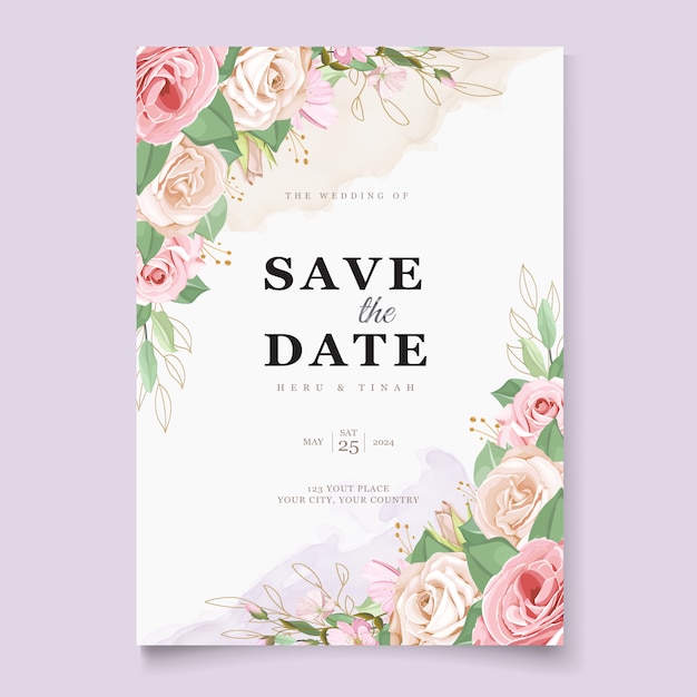 Шаблон свадебной открытки с красивым цветочным венком