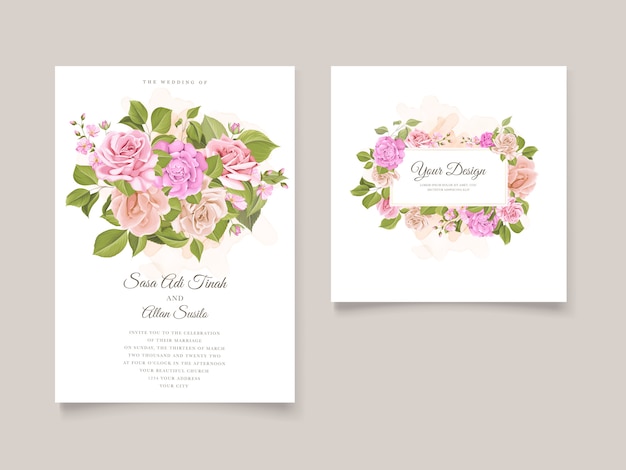 Free vector wedding card template with beautiful floral wreath