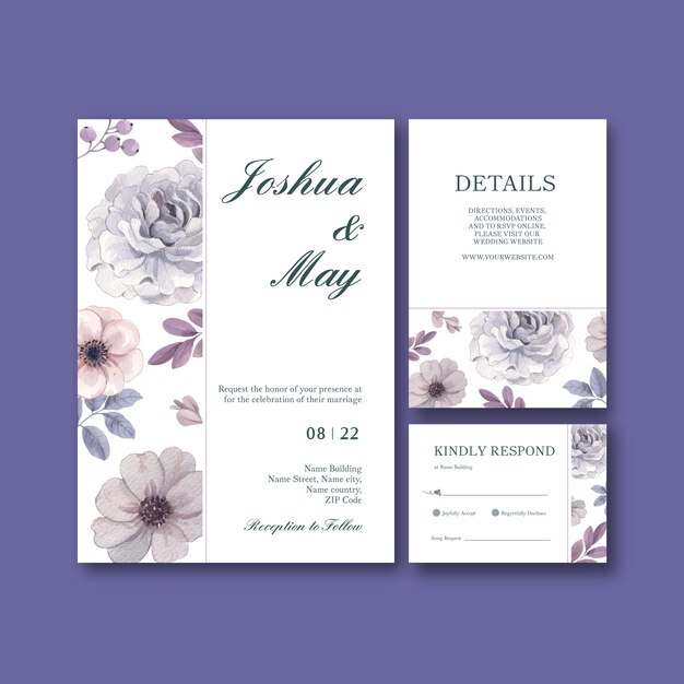 Wedding card template with floral feather boho conceptwatercolor stylexA