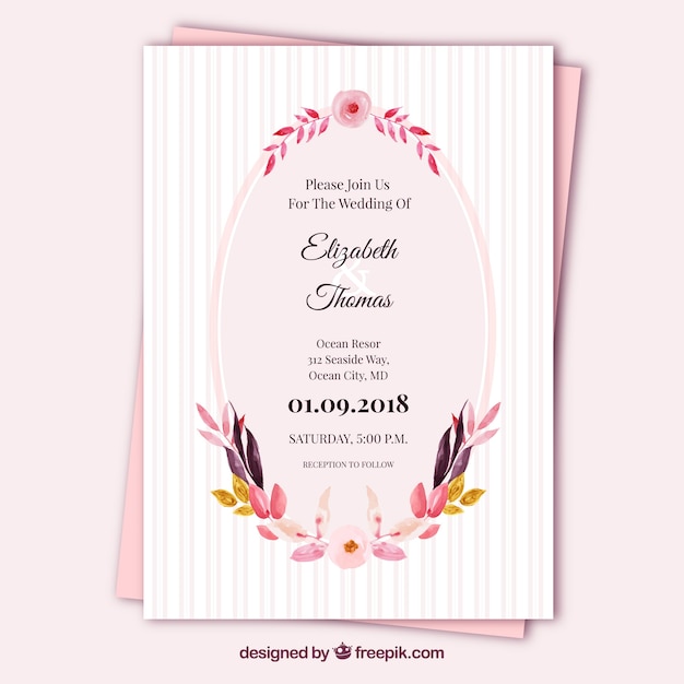 Free vector wedding card template with flowers