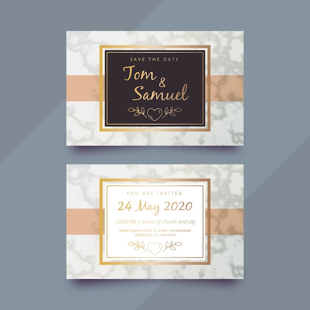 Wedding card template with marble design