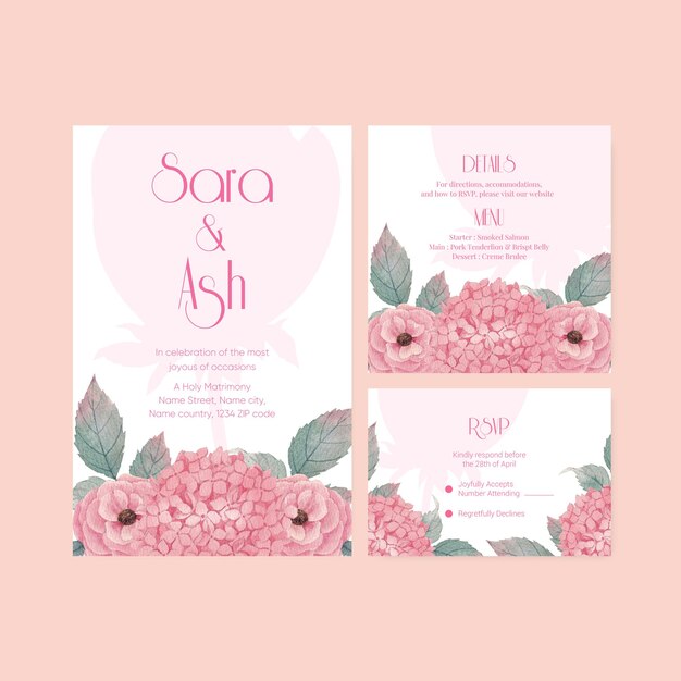 Free vector wedding card template with pastel tropical flower conceptwatercolor style