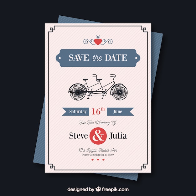 Vettore gratuito modello di carta di nozze con retro bicicletta