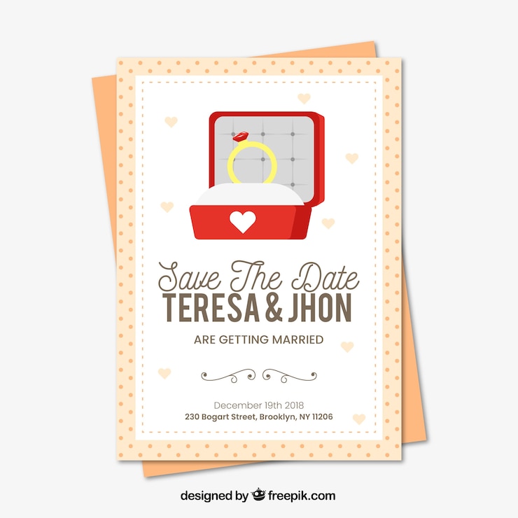 Free Vector wedding card template with wedding ring