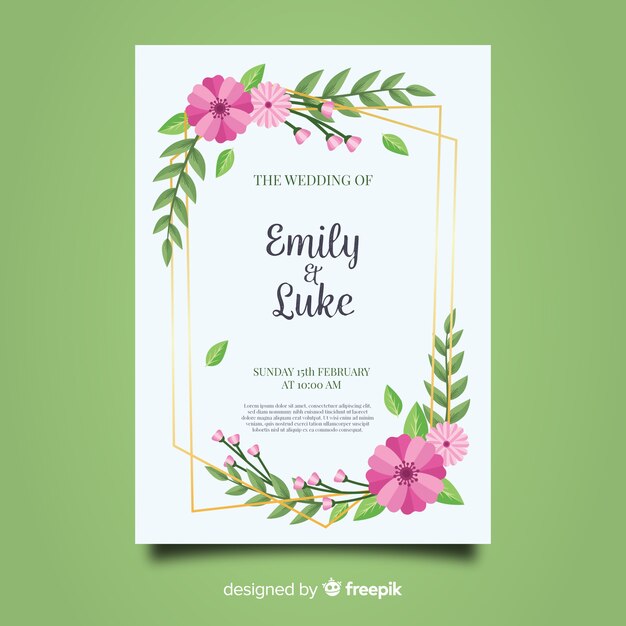 Free Vector | Floral wedding template with golden elements