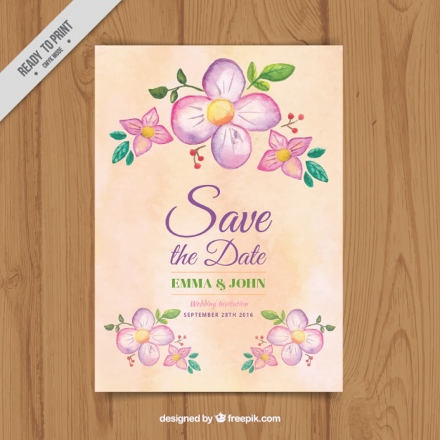 Free vector wedding card of watercolor flowers