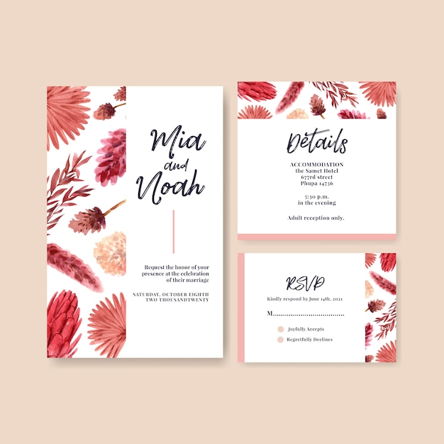 Wedding card with autumn flower concept design for  template and invitation card