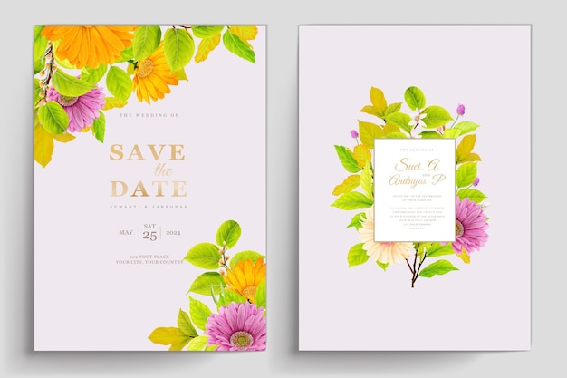 Vettore gratuito carta di nozze con bellissimi fiori ad acquerello rosa e verde