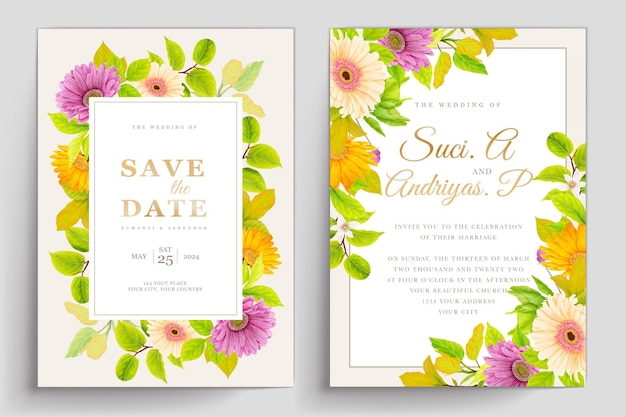 Free vector wedding card with beautiful pink and green watercolor floral