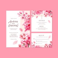 無料ベクター 桜のコンセプトデザイン水彩イラストとウェディングカード