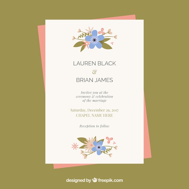 Free vector wedding card with classic flowers