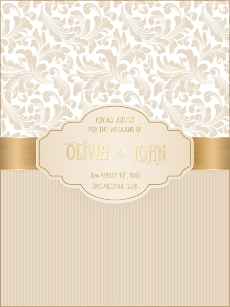 Wedding card with damask and elegant floral elements