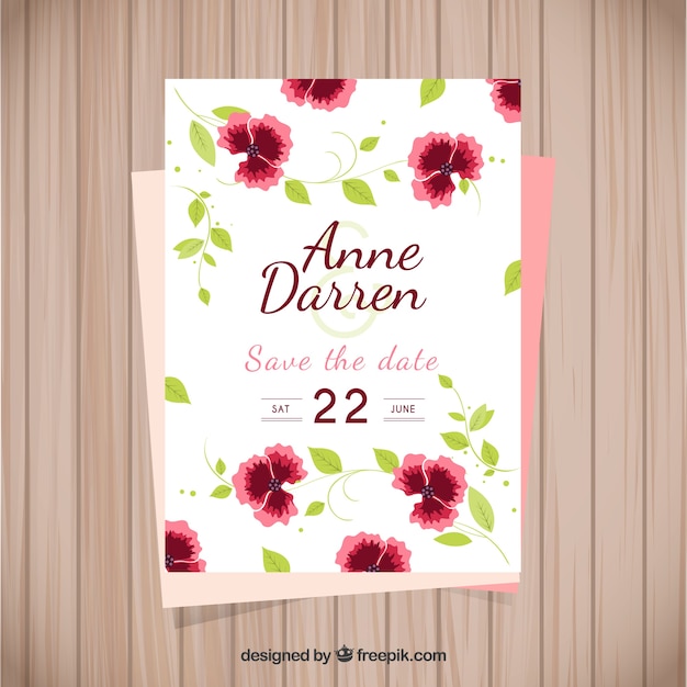 Wedding card with flat flowers