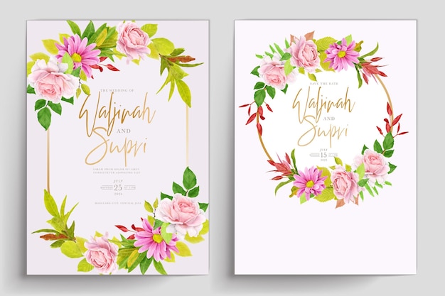 Free vector wedding card with floral decoration design