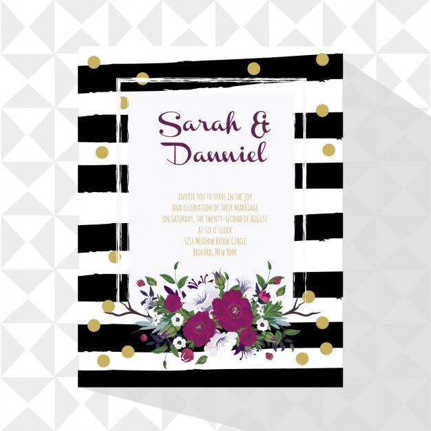 Free vector wedding card with floral decoration