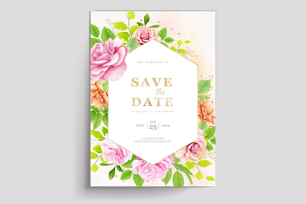 wedding card with floral and leaves design