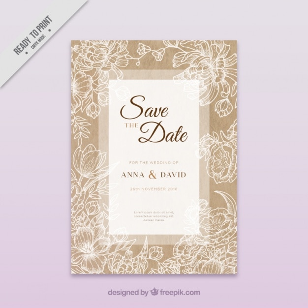 Free vector wedding card with floral sketches