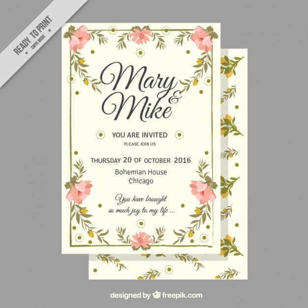 Free vector wedding card with flowers in vintage style