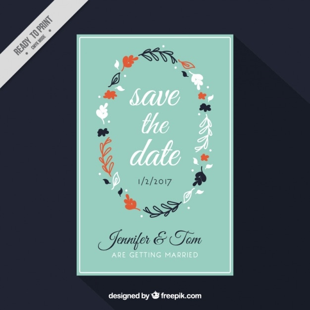 Free vector wedding card with hand-drawn floral wreath