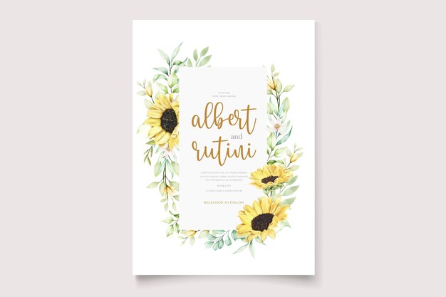 wedding card with hand drawn watercolor sunflower