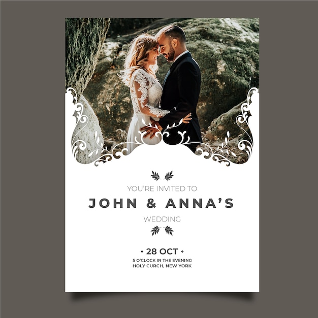 Wedding card with photo of groom and bride