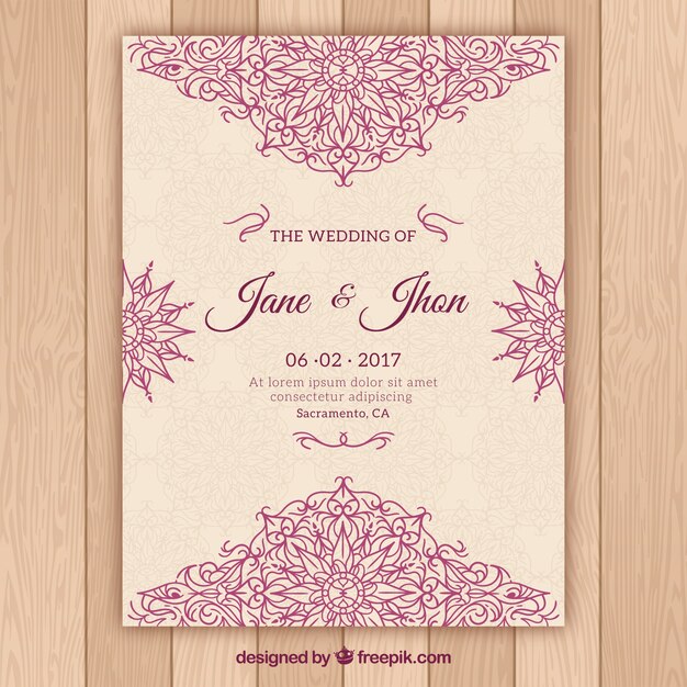 wedding card with pink mandala design