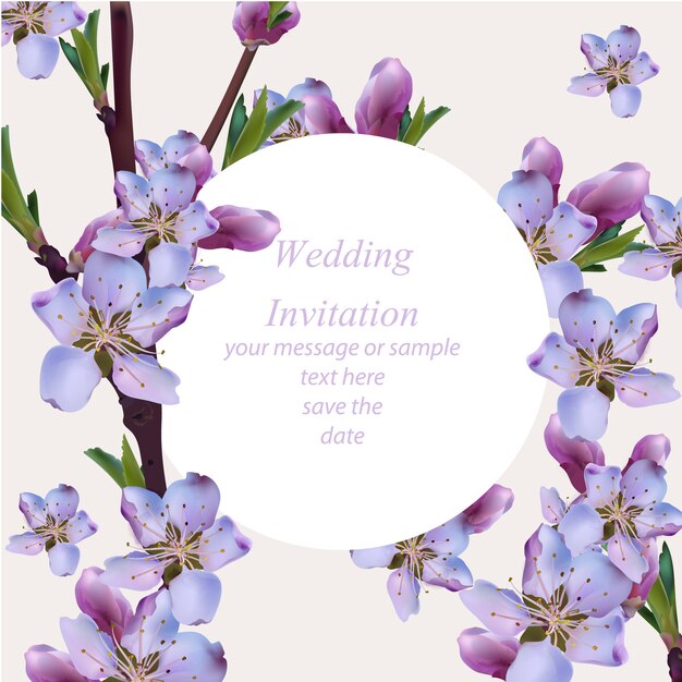紫色の花のウェディングカード