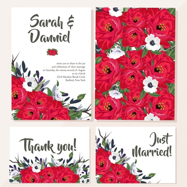 Wedding card with red flowers