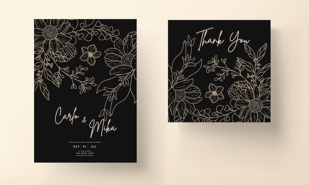 Wedding card with simple and elegant floral ornament