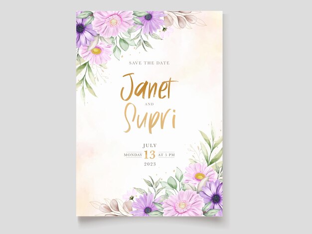 Wedding card with soft chrysanthemum flower