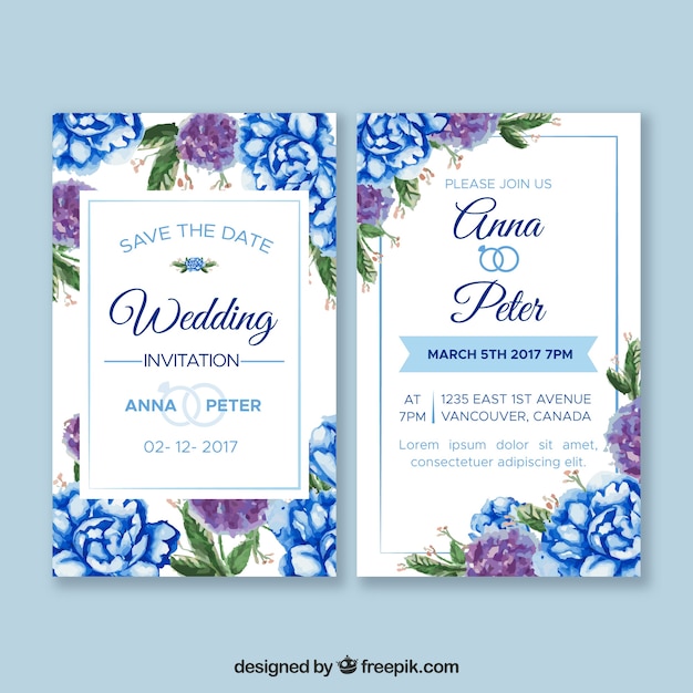 Free vector wedding card with watercolor flowers