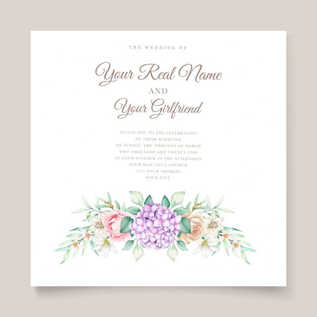 Free vector wedding card with watercolor hydrangea flowers