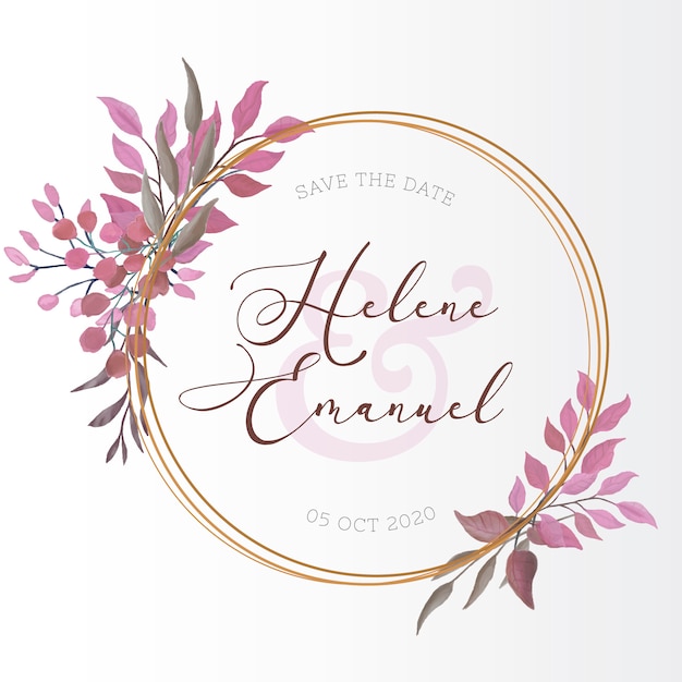 Wedding card with watercolor leaves