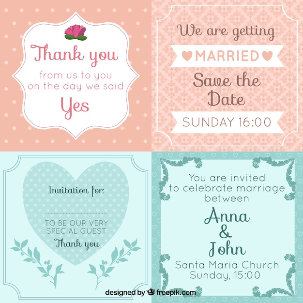 Free vector wedding cards in vintage style