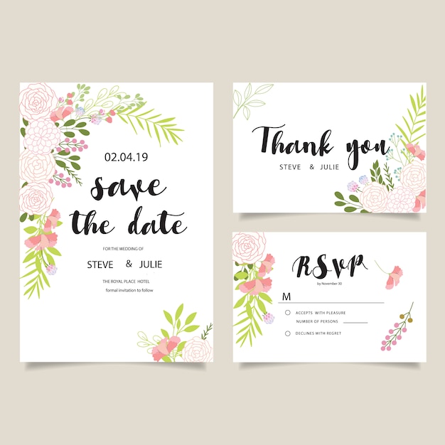 Wedding cards with flowers collection