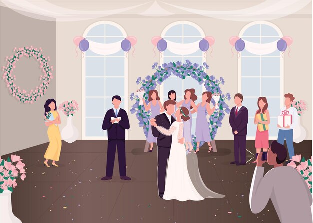 結婚式の宴会場フラットベクトル図 プレミアムベクター