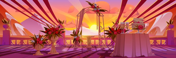 無料Vector 山の湖近くの結婚式の風景