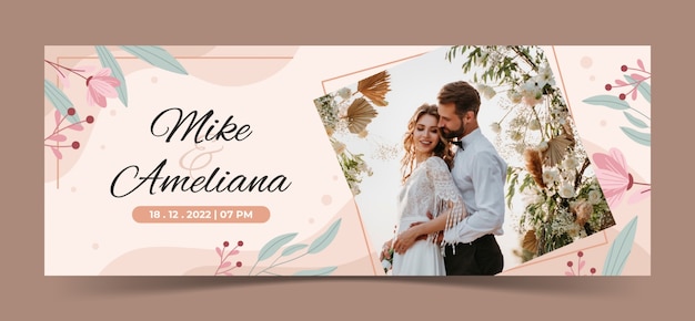 Vettore gratuito modello di copertina dei social media per la cerimonia di matrimonio