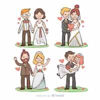 Free vector wedding couple character collection